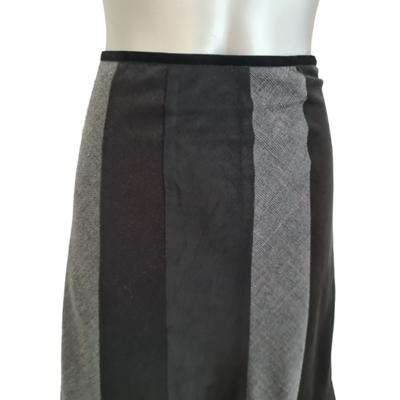 Per Una Midi Skirt Size 16R Black Flippy Panelled Glen Check Cord Lace Boho - Picture 4 of 15